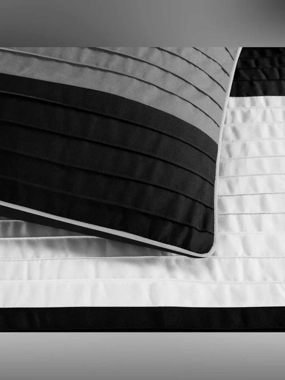 Black and Gray Pleated Full 3 piece Comforter Set with Accent Pillow